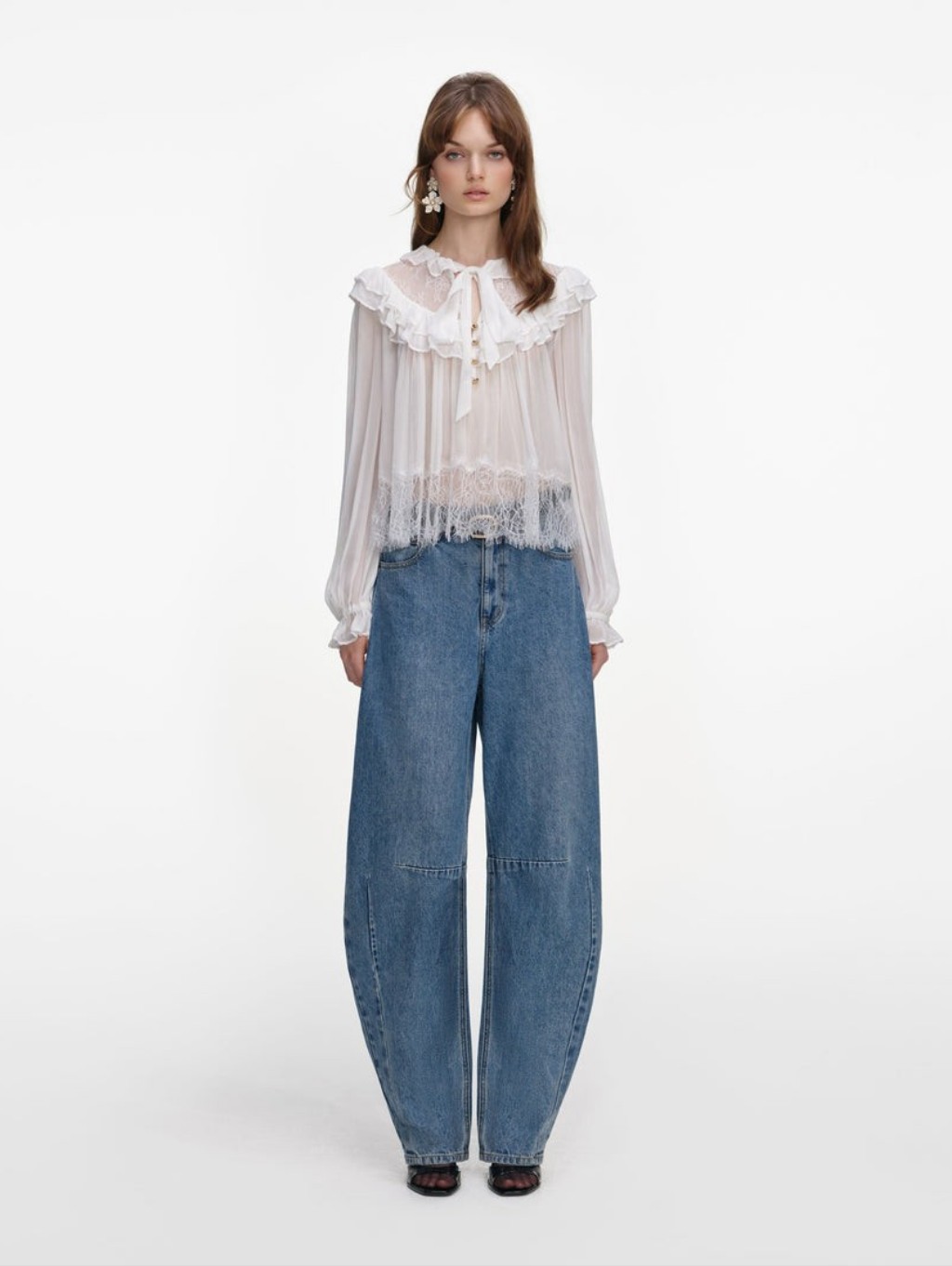 Self-Portrait White Georgette Lace Blouse